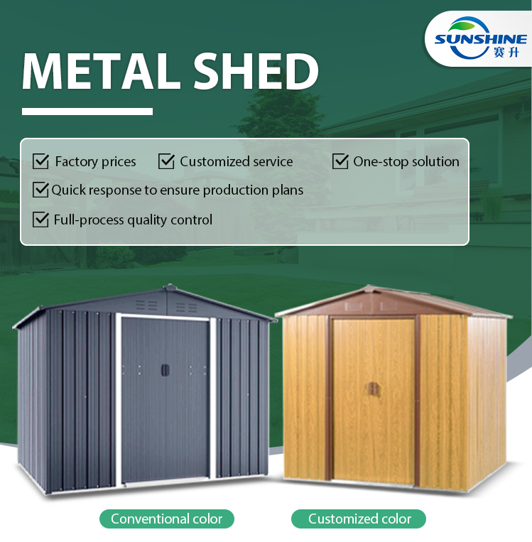 Waterproof Easily Assembled Eco-Friendly Portable Galvanized Steel Powder Coated Tool Storage Shed 8x6x6
