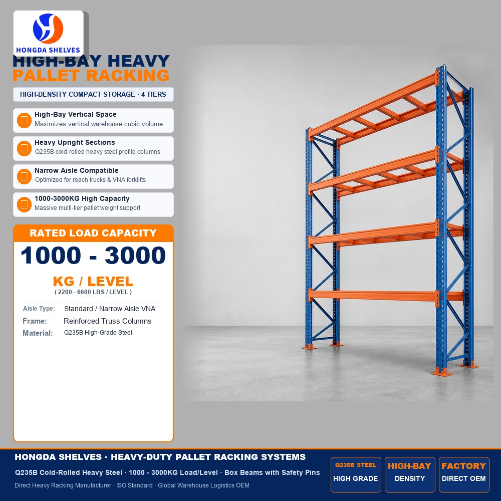 Push Back Pallet Rack Heavy Duty Warehouse Storage Racking System Multi Tier High Density for Industrial Logistics Center Use