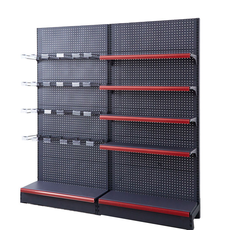 Single Sided 5-Tier Light Duty Steel Wall Rack for Supermarket Solid Back Panel Display Shelving Epoxy Powder Coating 30-60kg