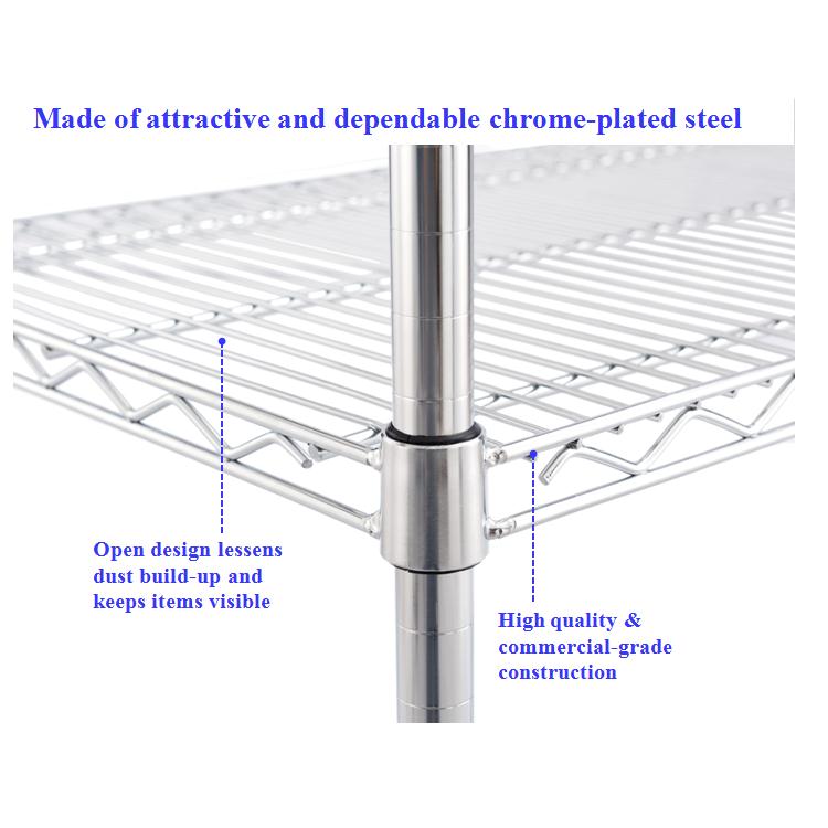 800lbs Loading Weight Per Shelf 4 Tiers NSF Certified Warehouse Industrial Storage Chrome Metal Wire Shelving