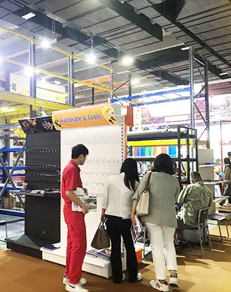 Technical racking consultation at international engineering booth