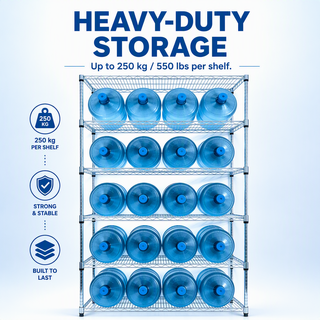 6 Layer Chrome Plated Carbon Steel Wire Shelving Rack Anti-Rust Adjustable Storage Unit for Warehouse
